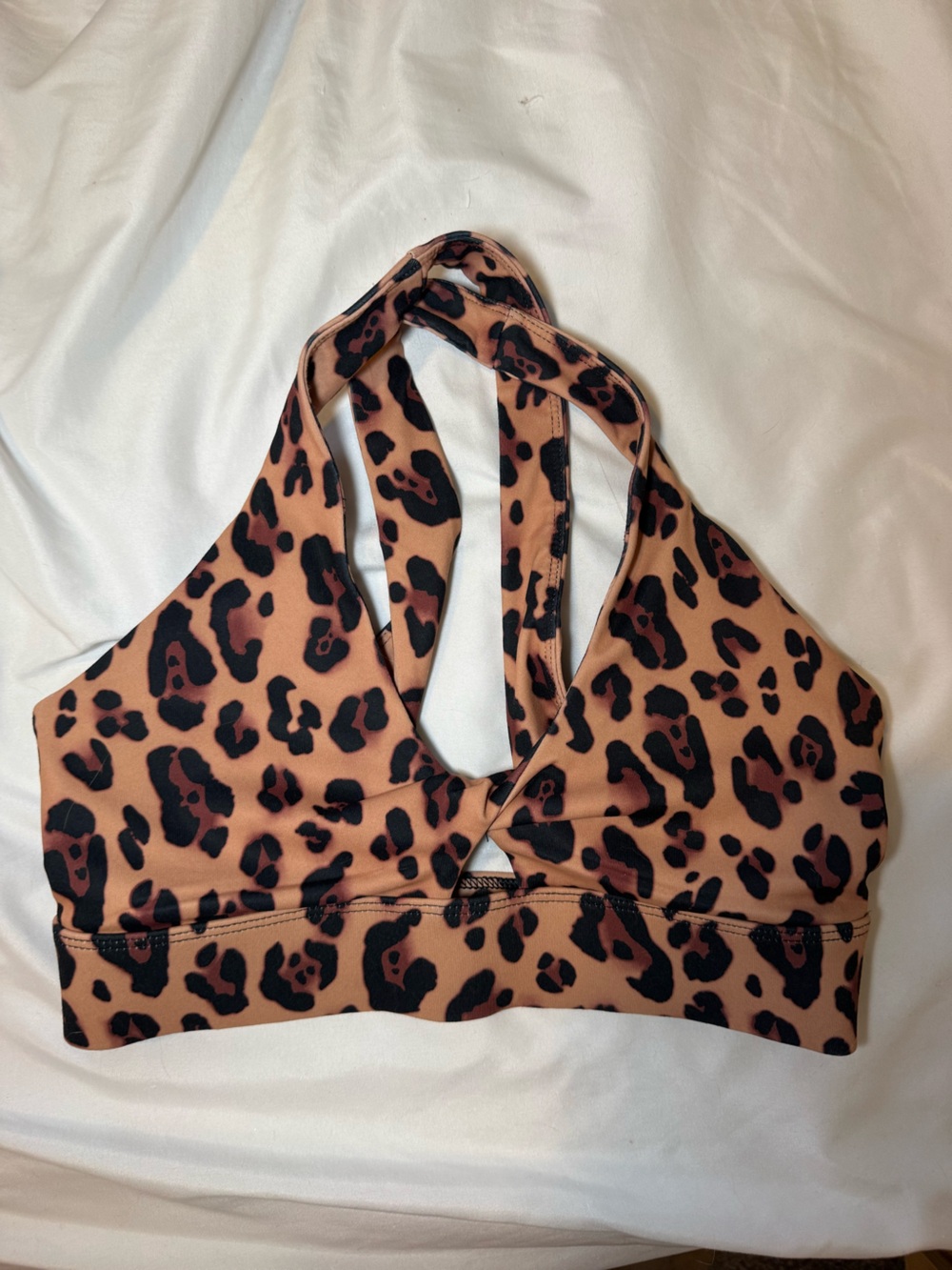 Fabletics Leopard-Print Racerback Sports Bra+ leggings -Brown & Black